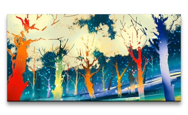 Leinwandbild 120x60cm Bäume Farbenfroh Fantasievoll Kunstvoll Bunt Dekorativ