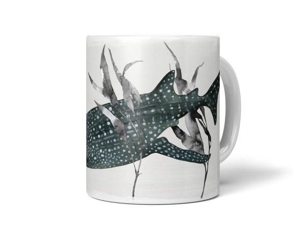 Dekorative Tasse mit schönem Motiv Walhai Pflanzen Wasserfarben Kunstvoll Schwarz