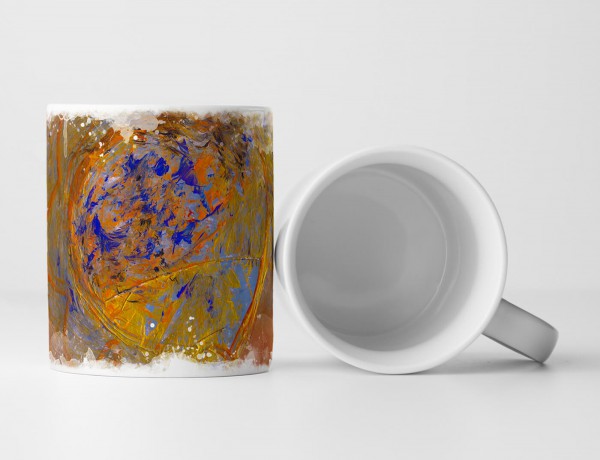 Tasse Geschenk farbenfrohe Abstraktion: mittelblau, königsblau, orange, khaki 