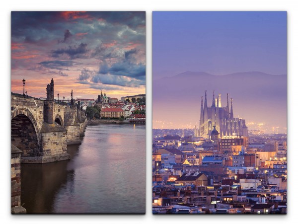 2 Bilder je 60x90cm Barcelona Prag Altstadt Kathedrale Burg Europa Reisen