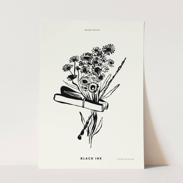 Black Ink dekorative Illustration Modern Blumen Wäscheklammer