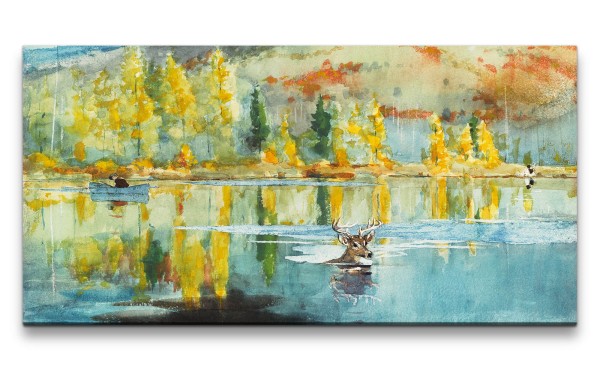 Remaster 120x60cm Winslow Homer weltberühmtes Wandbild An October Day Wunderschöne Landschaft See Hi