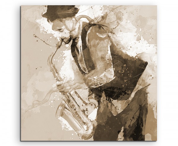 Saxophon Spieler 60x60cm Aquarell Art Leinwandbild Sepia