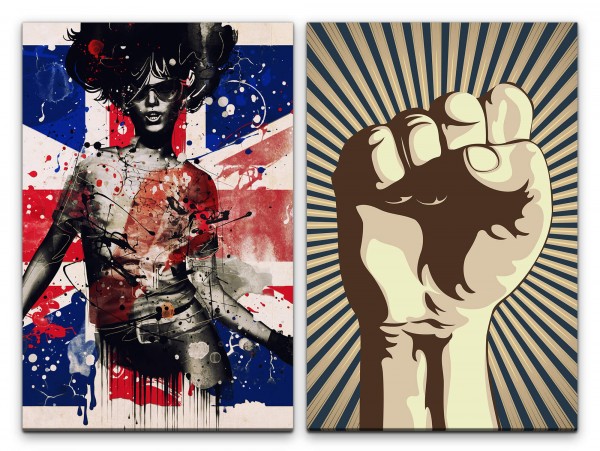 2 Bilder je 60x90cm England PopArt Revolution Graffiti Grungy Girl Power