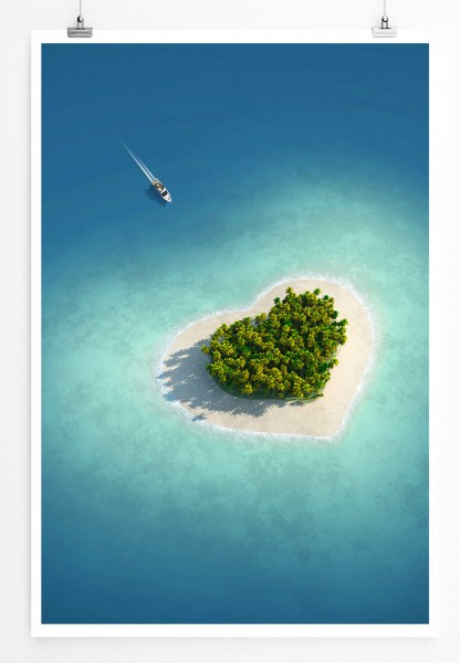 60x90cm Landschaftsfotografie - Herzförmige Paradiesinsel