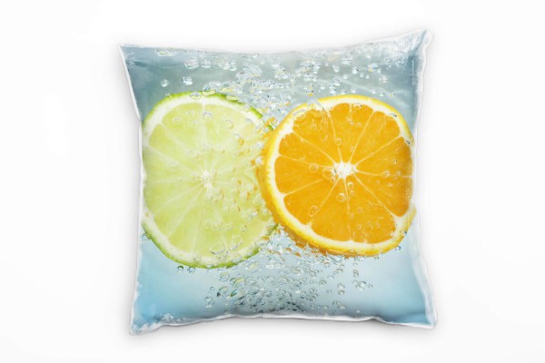 Macro, blau, orange, grün, Orange, Limette, Wasserblasen Deko Kissen 40x40cm für Couch Sofa Lounge Z