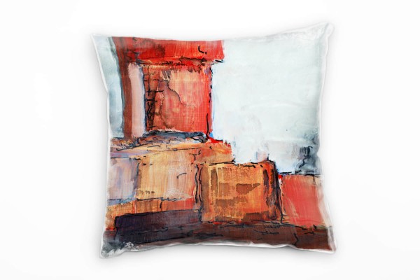 Abstrakt, rot, orange, blau, gelb Deko Kissen 40x40cm für Couch Sofa Lounge Zierkissen