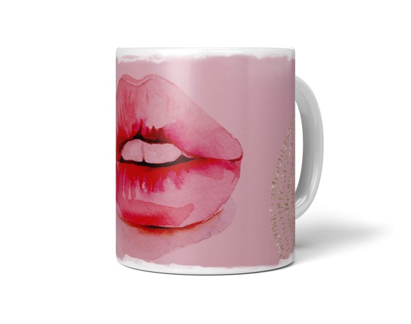 Dekorative Tasse mit schönem Motiv rote Lippen Rosa Feminin goldene Elemente