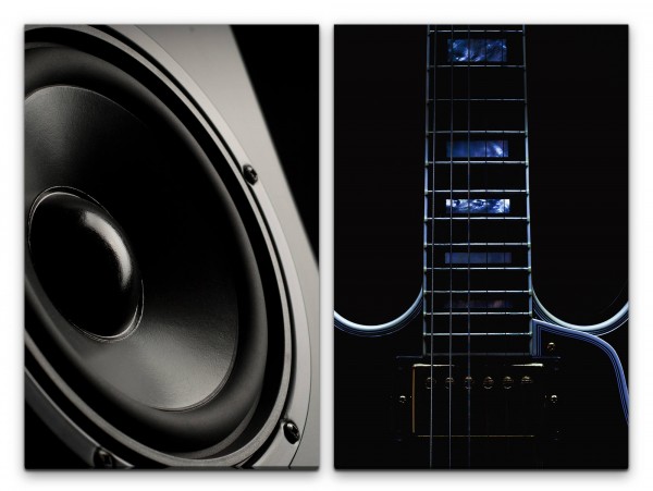 2 Bilder je 60x90cm Lautsprecher E-Gitarre Boxen Musik Schwarz Weiß Audiophile
