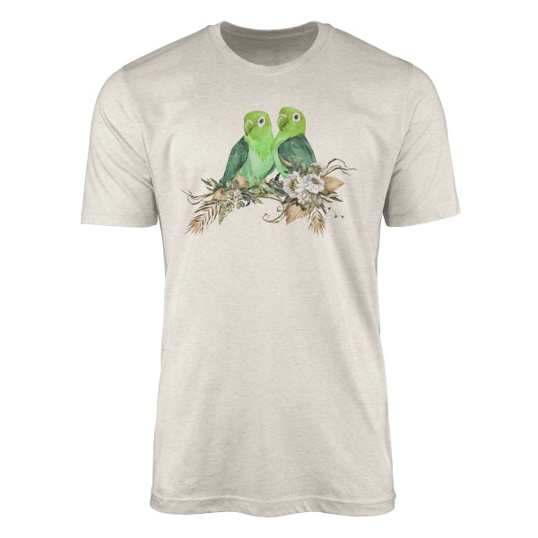 Herren Shirt Organic T-Shirt Aquarell Motiv Papageien Pärchen Bio-Baumwolle Ökomode Nachhaltig Farb