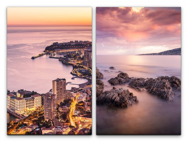2 Bilder je 60x90cm Riviera Nizza Frankreich Horizont Sommer Abenddämmerung Natur