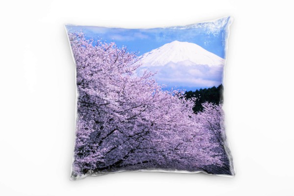 Landschaft, rosa, blau, Kirschblüte, Berg Fuji, Deko Kissen 40x40cm für Couch Sofa Lounge Zierkissen