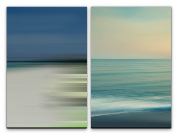 2 Bilder je 60x90cm Meer Horizont Wellen Abstrakt Minimal Pastellfarben Klar
