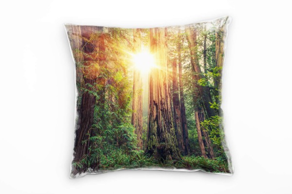 Natur, Wald, Sonnenschein, orange, grün, braun Deko Kissen 40x40cm für Couch Sofa Lounge Zierkissen