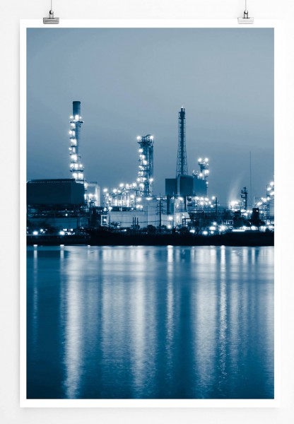 60x90cm Architekturfotografie Poster Ölraffinerie bei Nacht Thailand