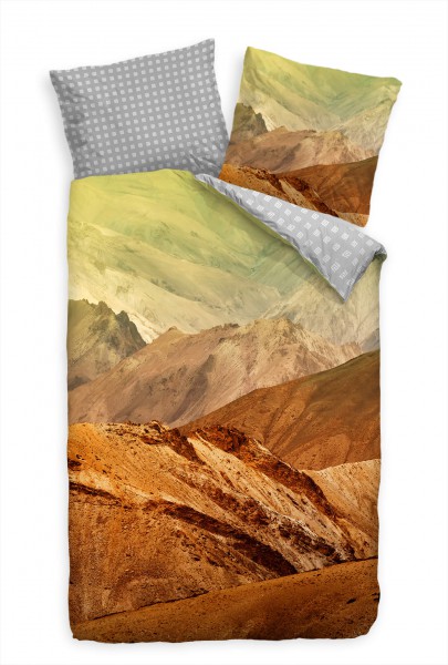Felsen Himalaja Landschaft Braun Bettwäsche Set 135x200 cm + 80x80cm Atmungsaktiv