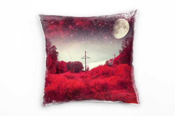 Abstrakt, Natur, Mond Sterne, Wald, rot, grau Deko Kissen 40x40cm für Couch Sofa Lounge Zierkissen