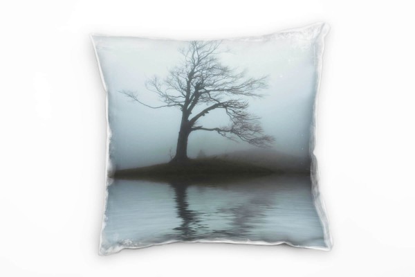 Natur, grau, schwarz, Sturm, Baum, düster, Nebel Deko Kissen 40x40cm für Couch Sofa Lounge Zierkisse