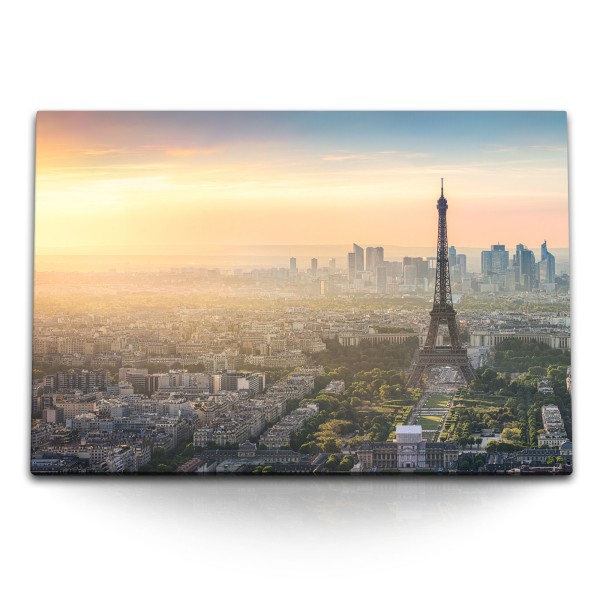 120x80cm Wandbild auf Leinwand Sonnenuntergang Paris Eiffelturm Großstadt Abendrot