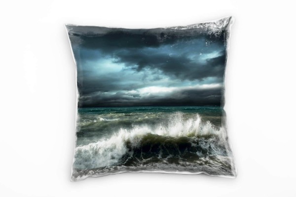 Meer, Wellen, stürmische See, Gischt, grau, blau Deko Kissen 40x40cm für Couch Sofa Lounge Zierkisse
