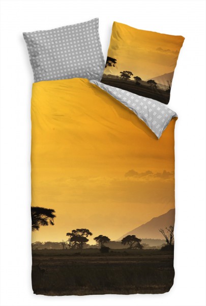 Safari Sonnenaufgang Orange Bettwäsche Set 135x200 cm + 80x80cm Atmungsaktiv