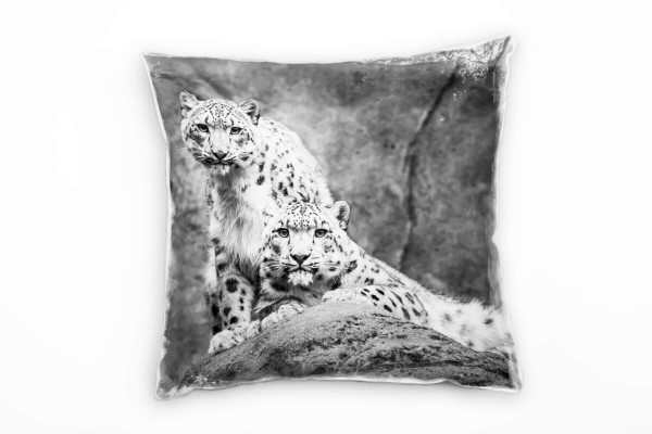 Tiere, zwei Leoparden, grau Deko Kissen 40x40cm für Couch Sofa Lounge Zierkissen
