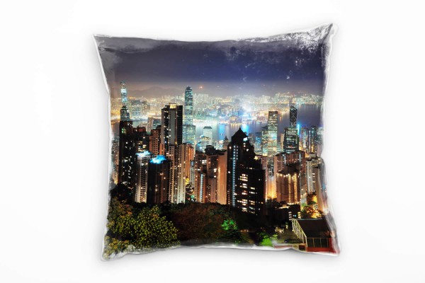 urban und City, schwarz, orange, Hongkong, Nacht Deko Kissen 40x40cm für Couch Sofa Lounge Zierkisse