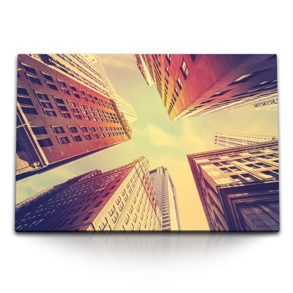 120x80cm Wandbild auf Leinwand New York Hochhäuser Urban Himmel Straßenfotografie