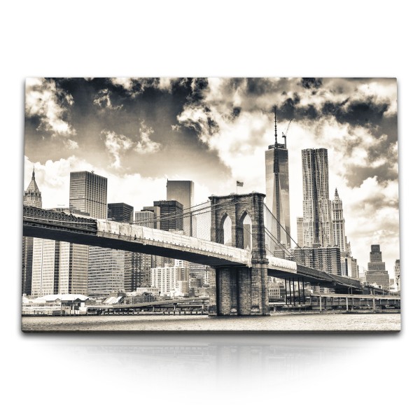 120x80cm Wandbild auf Leinwand New York Manhattan Brooklyn Bridge Hochhäuser