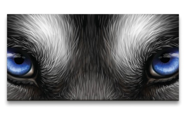 Leinwandbild 120x60cm Husky Blaue Augen Mystisch Kunstvoll Geheimnisvoll