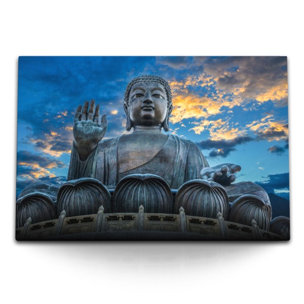 120x80cm Wandbild auf Leinwand Große Buddhastatue Hong Kong China Buddhismus