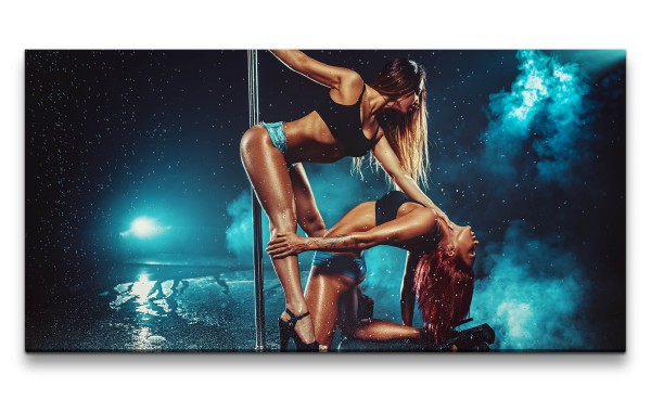 Leinwandbild 120x60cm Sexy Poledance zwei junge Frauen Erotisch Heiß