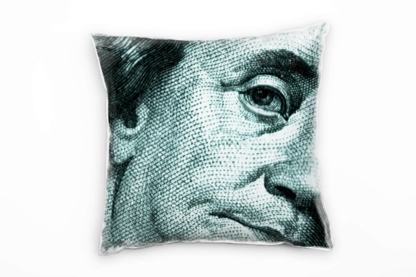 Benjamin Franklin, 100 Dollarschein, grau, weiß, Detail Deko Kissen 40x40cm für Couch Sofa Lounge Zi