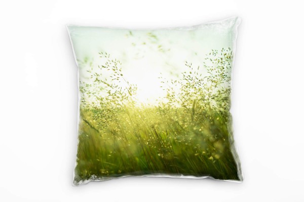 Natur, grün, türkis, Gräser, Wiese, Sonnenschein Deko Kissen 40x40cm für Couch Sofa Lounge Zierkisse