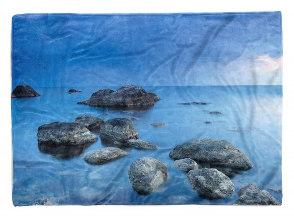 Handtuch Strandhandtuch Saunatuch Kuscheldecke mit Fotomotiv Meer Felsen Horizo
