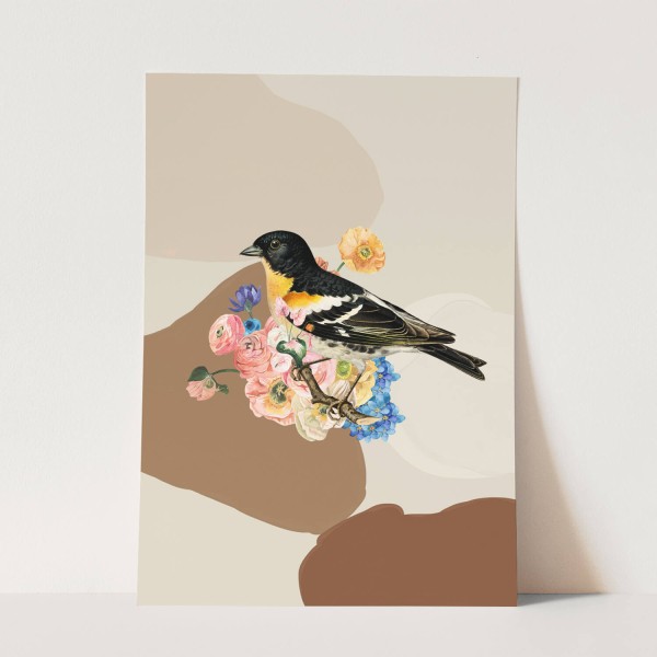 Vogel Motiv Finken Sperling Blumenstrauß Farbenfroh Wasserfarben