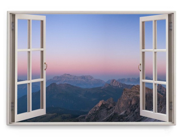 Wandbild 120x80cm Fensterbild Berge Bergkette Gebirge Sonnenuntergang Natur
