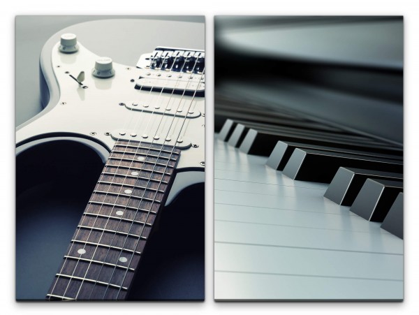 2 Bilder je 60x90cm Musik E-Gitarre Klavier Klaviertasten Gitarre Schwarz Weiß