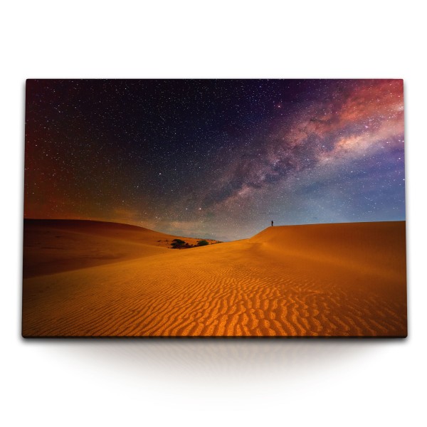 120x80cm Wandbild auf Leinwand Wüste bei Nacht Milchstraße Sternenhimmel Astrofotografie