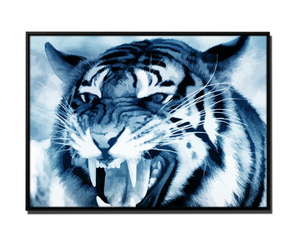 105x75cm Leinwandbild Petrol Brüllender Tiger
