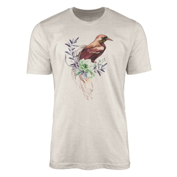 Herren Shirt Organic T-Shirt Aquarell Motiv Vogel Blumen Bio-Baumwolle Ökomode Nachhaltig Farbe