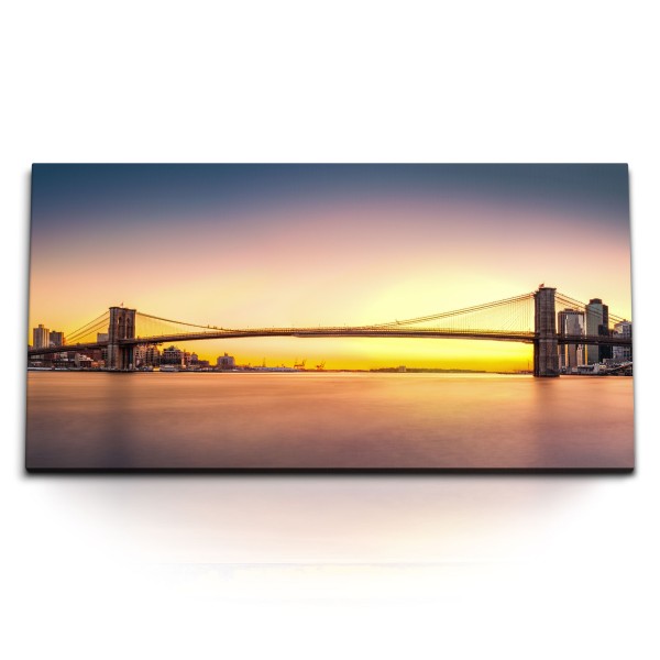 Kunstdruck Bilder 120x60cm Sonnenuntergang Brooklyn Bridge New York Abendrot