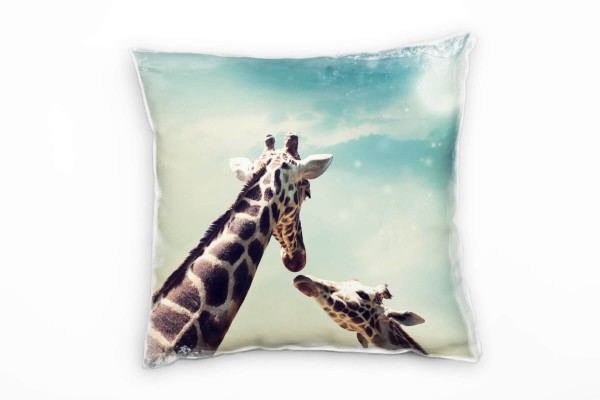 Tiere, braun, zwei spielende Giraffen, Nah Deko Kissen 40x40cm für Couch Sofa Lounge Zierkissen