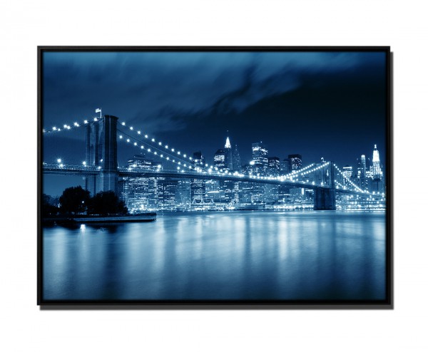 105x75cm Leinwandbild Petrol Brooklyn Bridge Manhattan bei Nacht