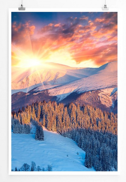 Landschaftsfotografie 60x90cm Poster Sonniger Wintermorgen in den Bergen