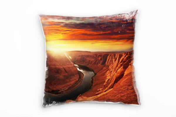 Landschaft, orange, Schlucht, Fluss, Sonnenuntergang Deko Kissen 40x40cm für Couch Sofa Lounge Zierk