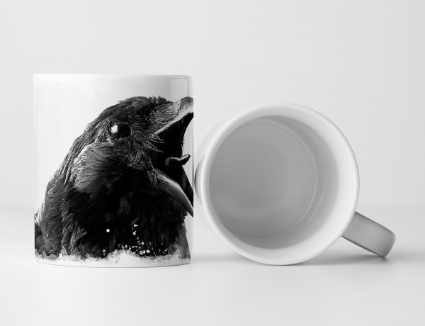 Tasse Geschenk Tierfotografie – Krächzende Krähe schwarz weiß
