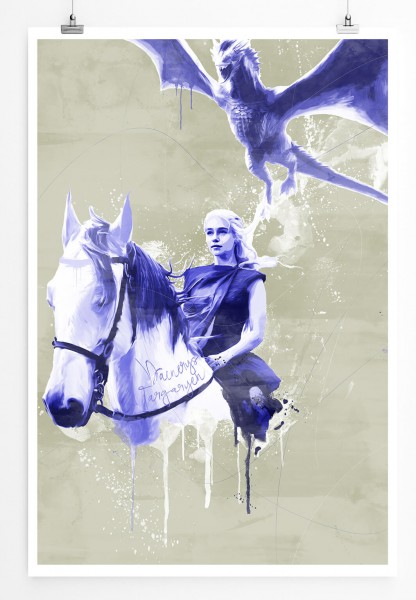 Daenerys Targaryen 90x60cm Paul Sinus Art Splash Art Wandbild als Poster ohne Rahmen gerollt