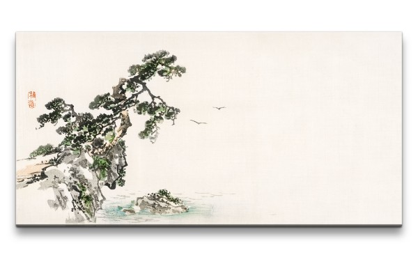 Remaster 120x60cm Traditionelle japanische Kunst Zeitlos Beruhigend Harmonie Baum Klippe