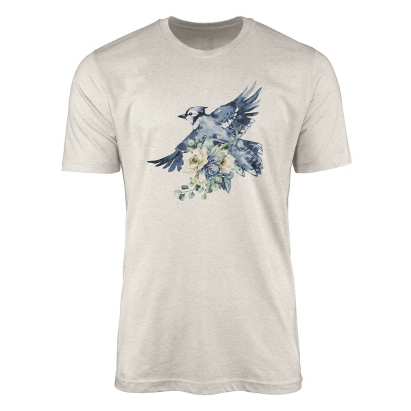 Herren Shirt Organic T-Shirt Aquarell Motiv kleiner Vogel Blau Bio-Baumwolle Ökomode Nachhaltig Far